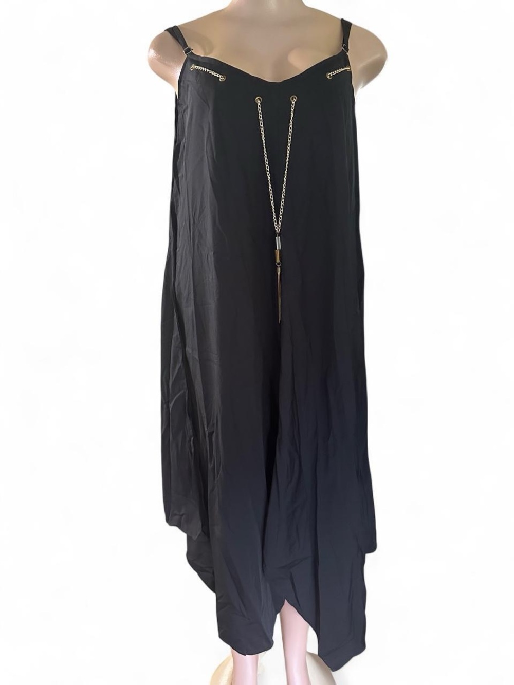 Speed Control Black Maxi Dress with Gold Chain Accents